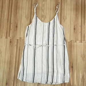 Thread And Supply Linen White Black Vertical Striped Dress Women's Size Small